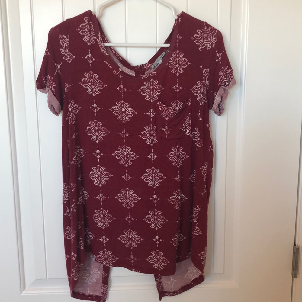 Charlotte Russe maroon pocket tee with cutout back